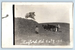 Thedford Nebraska NE Postcard RPPC Photo Hay Field Farming Child 1912 Antique