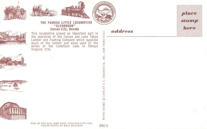 Vintage Postcard The Famous Little Locomotive Glenbrook Carson City Nevada NV