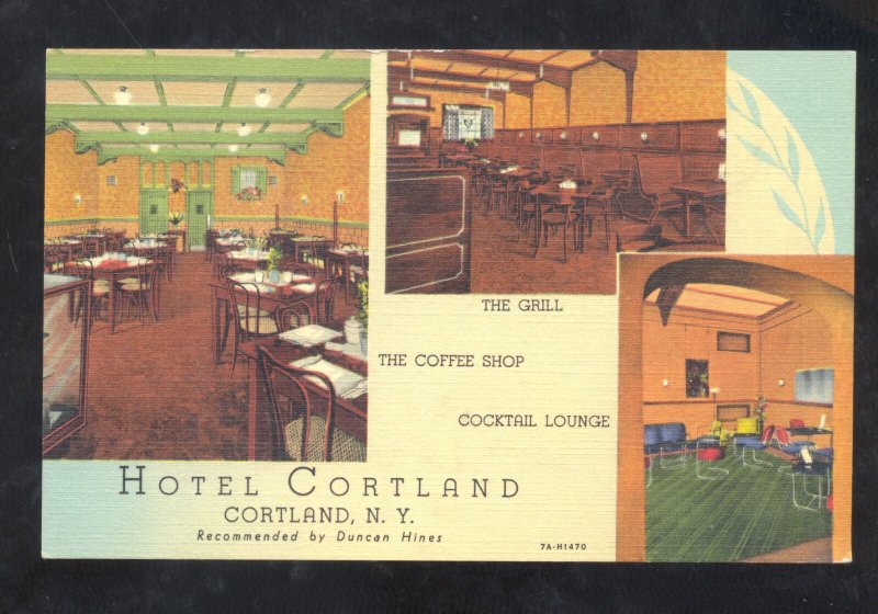 CORTLAND NEW YORK HOTEL CORTLAND INTERIOR LINEN ADVERTISING POSTCARD NY