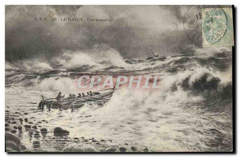 Old Postcard Le Havre A storm