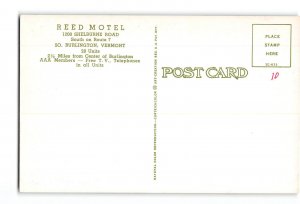 South Burlington Vermont VT Vintage Postcard Reed Motel