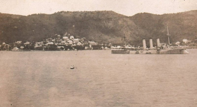 RPPC Photo German Imperial Navy WWI SMS Bremen Cruiser St. Thomas Island