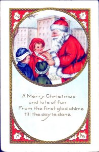 Whitney Christmas~SANTA CHECKS HIS LIST WHILE CHILDREN WAIT~Antique Postcard