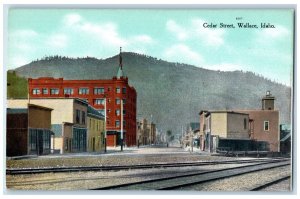 Wallace Idaho ID Postcard Cedar Street Buildings Railroad c1910 Vintage Unposted