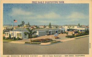 1940s La Cresta Motor Court San Diego California Postcard linen Teich 378