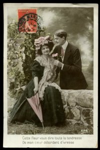 1908 romantic French RPPC. EPR. Cette fleur vous dire tout la tendresse...