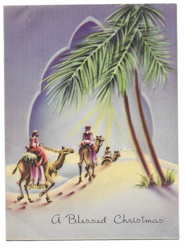 VINTAGE 1940s WWII ERA Christmas Greeting Card Art Deco Embossed THREE WISE MEN