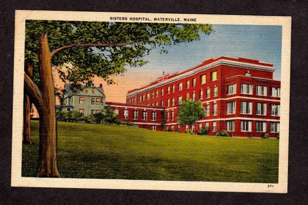 ME Old Vintage view Sisters Hospital  Waterville Maine Linen Postcard PC