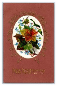 Ivy Cameo New Years Greetings Embossed Gilt DB Postcard V1