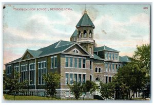 1914 Denison High School Exterior Building Denison Iowa Vintage Antique Postcard