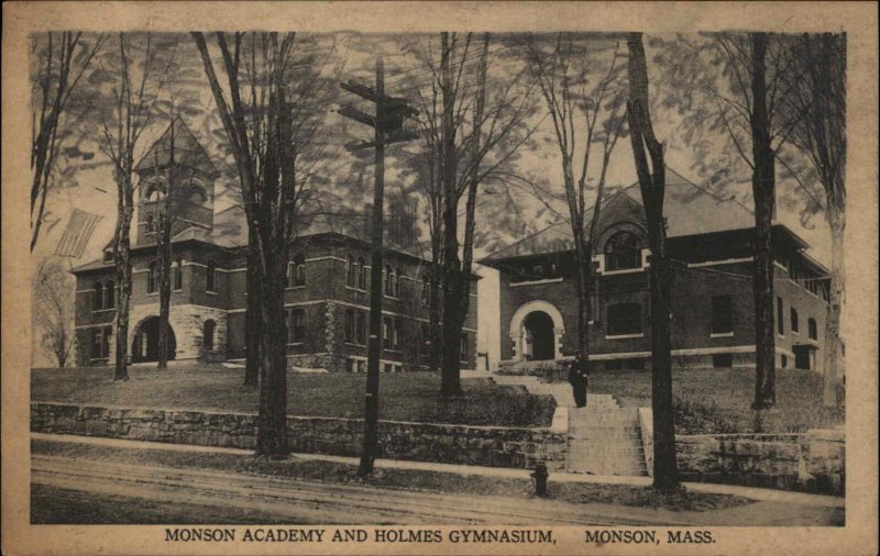 Monson Massachusetts MA Academy and Holmes Gym Vintage Postcard