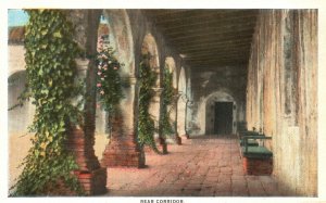 Vintage Postcard 1920's View of Rear Corridor Mission San Juan Capistrano Calif.