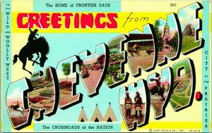 Vtg Postcard Large Letter Greetings From Cheyenne Wyoming WY Unused T12