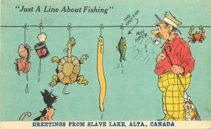 Alberta Canada Artist impression Slave Lake Fishing Comic Humor Postcard 8623