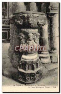 Old Postcard Treguier Interieur De La Cathedrale Old Benitier In Granite