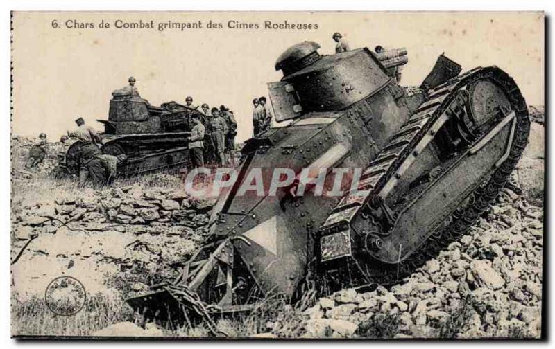 Postcard Old Army Tank Tanks climbing the peaks rocheueses