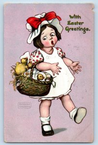 Katharine Gassaway Signed Postcard Easter Greetings Little Girl With Egg Chicks