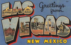 LAS VEGAS New Mexico Large Letter Linen San Miguel Co. c1940s Vintage Postcard