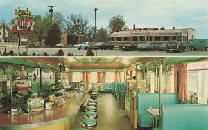 Elmer NJ Elmer Diner In Interior & Out Interior Duo-View Old Cars Postcard