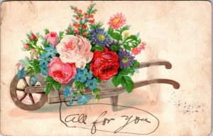 VINTAGE POSTCARD MINI WHEELBARROW OF ROSES OTHER FLOWERS CHICAGO & N CLARK 1907