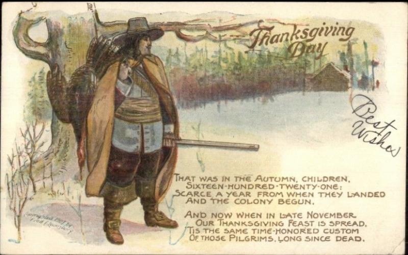 Thanksgiving - Hunting Man Dead Turkey Gun & Poem LOUNSBURY c1910 Postcard