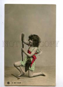 235083 CARNIVAL Girl CUPID Heart ARCHER Vintage PHOTO RPH