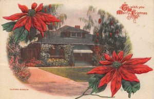 Merry Christmas Poinsettias California Bungalow Craftsman 1914 Vintage Postcard