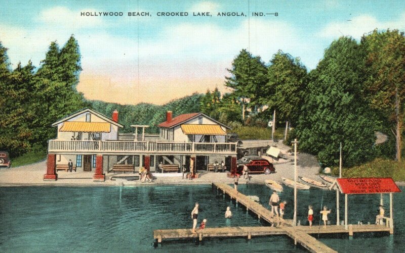 Vintage Postcard 1930's Hollywood Beach Crooked Lake Angola Indiana ...