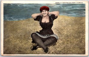 1919 Merely  A Matter Of Form Florida Woman At The Shore Antique Posted Postcard
