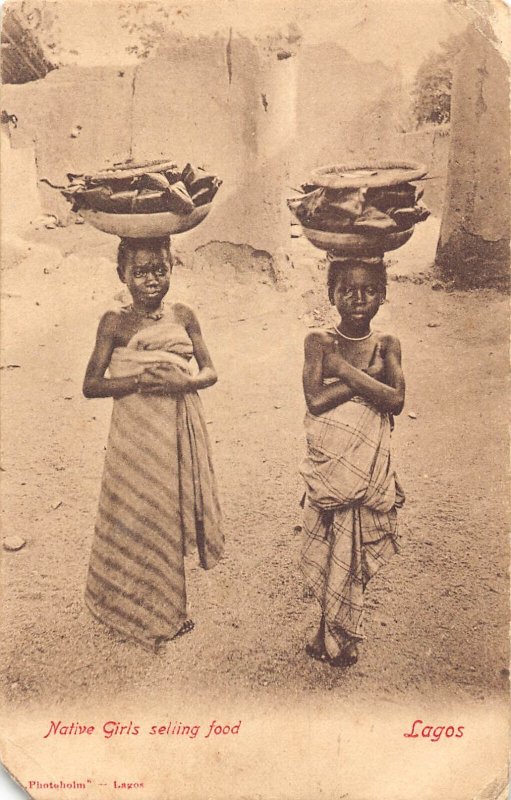 B079 Nigeria Lagos Native Girls selling food Ethnic vintage postcard