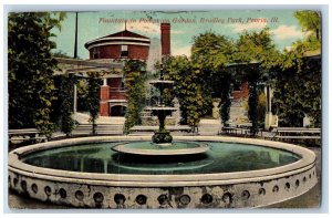 Peoria Illinois IL Postcard Fountain In Pompeian Garden Bradley Park Scene 1912