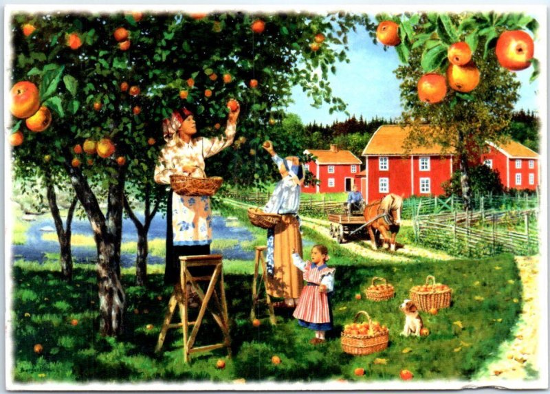 Posted Postcard - Orange/Apple Orchard Art Print - Finland, Europe 
