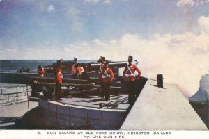 Kingston Ontario Canada Fort Henry Gun Salute, Soldiers Vintage Chrome Postcard