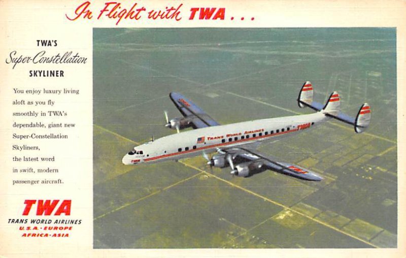 In-flight with TWA TWA super constellation skyliner Airplane Unused 