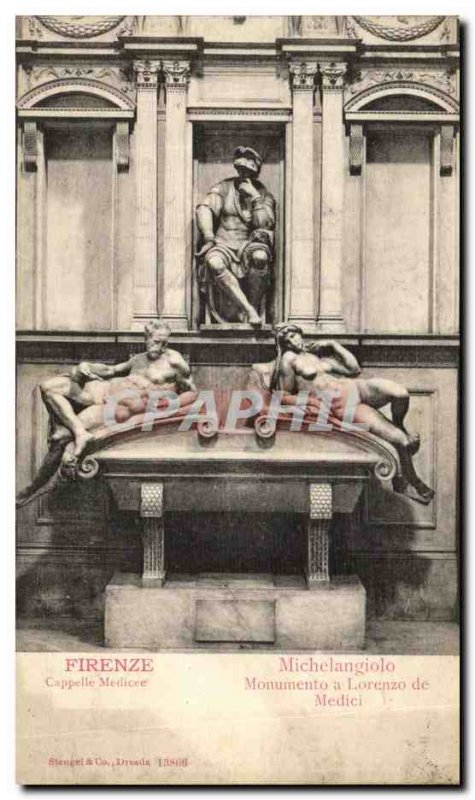 Old Postcard Firenze Medicee Chapel Michelangelo Monumento a Lorenzo de Medici