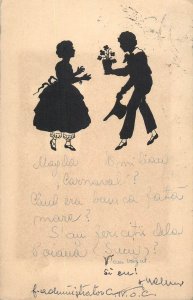 Romantic couple silhouettes postcard 1949 Romania