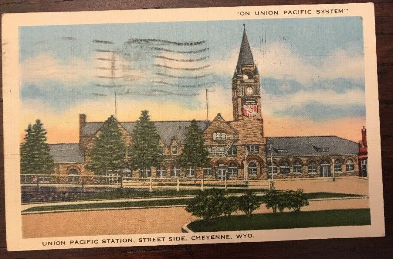 1945 Union Pacific Station Cheyenne Wyoming Postcard