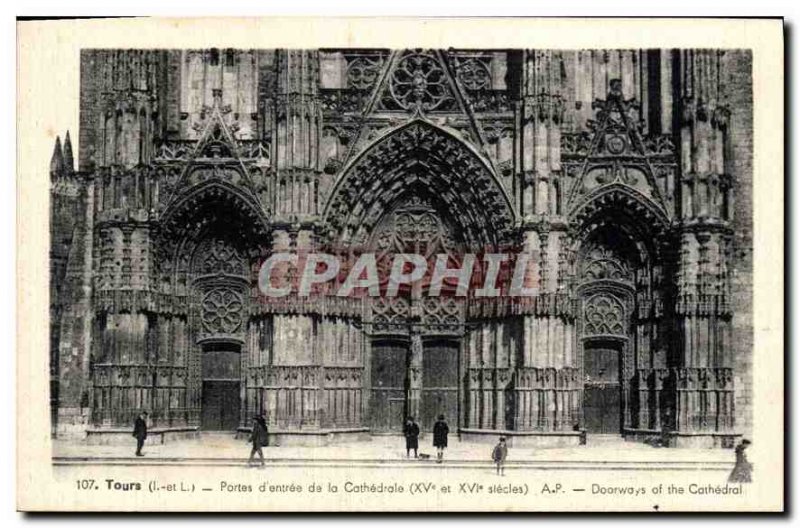 Old Postcard Towers I and L entrance doors of the cathedral XV and XVI century