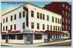 Saratoga Springs New York Postcard Paramount Pete Restaurant Exterior View c1940