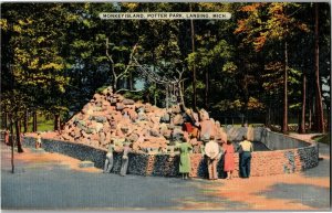 Monkey Island in Potter Park, Lansing MI Vintage Linen Postcard B29