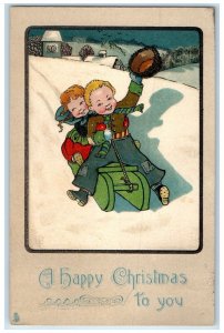 c1910's Christmas Children Sledding Winter Snow Embossed Tuck's Antique Postcard