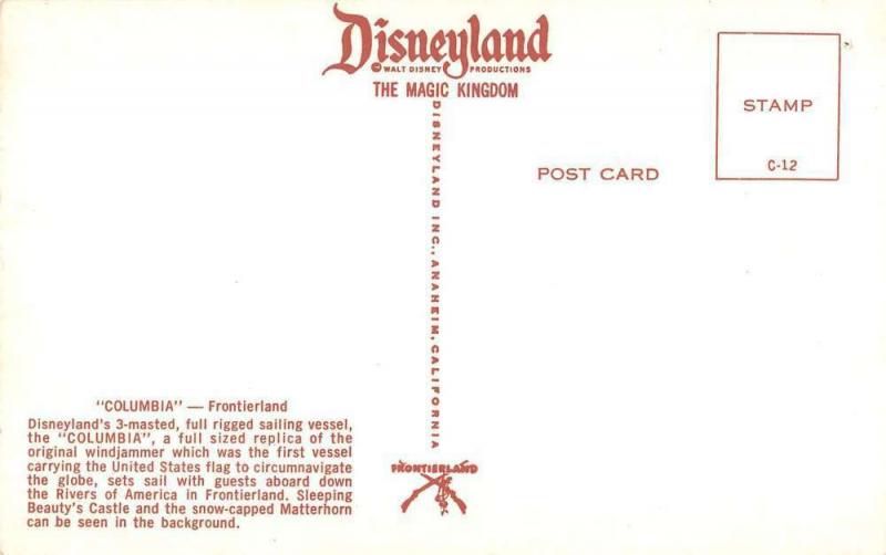 Anaheim California Disneyland Columbia Frontierland Vintage Postcard K26545