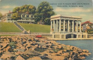 United States Plymouth Portico over Plymouth Rock and Plymouth Rock Hotel linen 