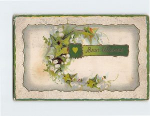 Postcard Best Wishes with Flowers Embossed Art Print