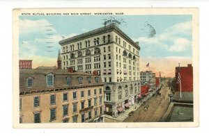 MA - Worcester. State Mutual Building & Main Street  (crease, smudge)