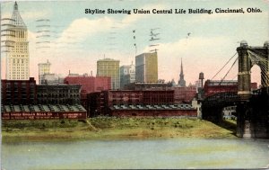 Postcard OH Cincinnati Skyline Showing Union Central Life Building City 1915 B8