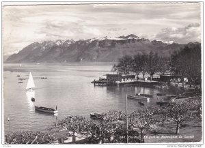 OUCHY, Switzerland, PU-1957 ; Le Port et Montagnes de Savoie