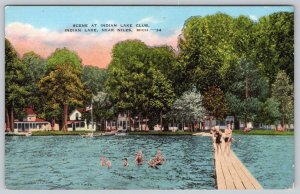 INDIAN LAKE CLUB NILES MICHIGAN COTTAGES HOTELS SWIMMERS VINTAGE POSTCARD