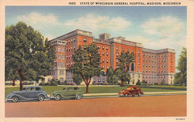 State of Wisconsin general Hospital, Madison, WI, Linen Postcard