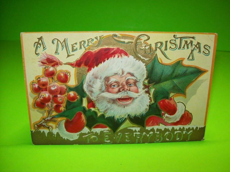 Antique Christmas Postcard Santa Embossed Art St Nicholas Series 3 Original 1908